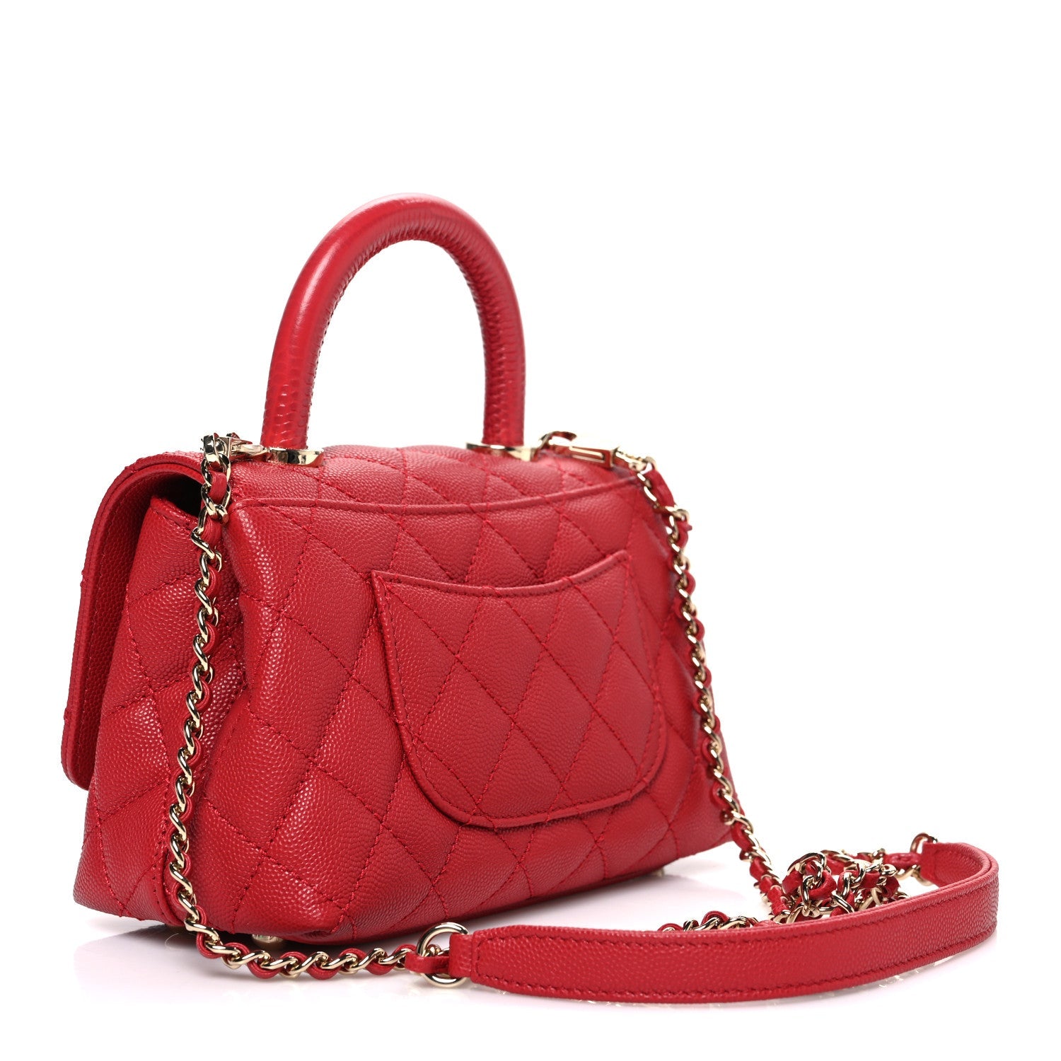 Chanel Caviar Quilted Extra Mini Coco Handle Flap Red