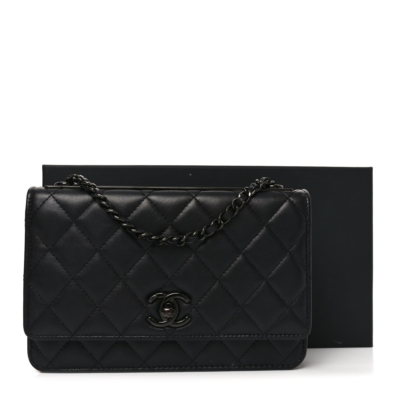 Chanel Lambskin Quilted Trendy CC Wallet On Chain WOC So Black