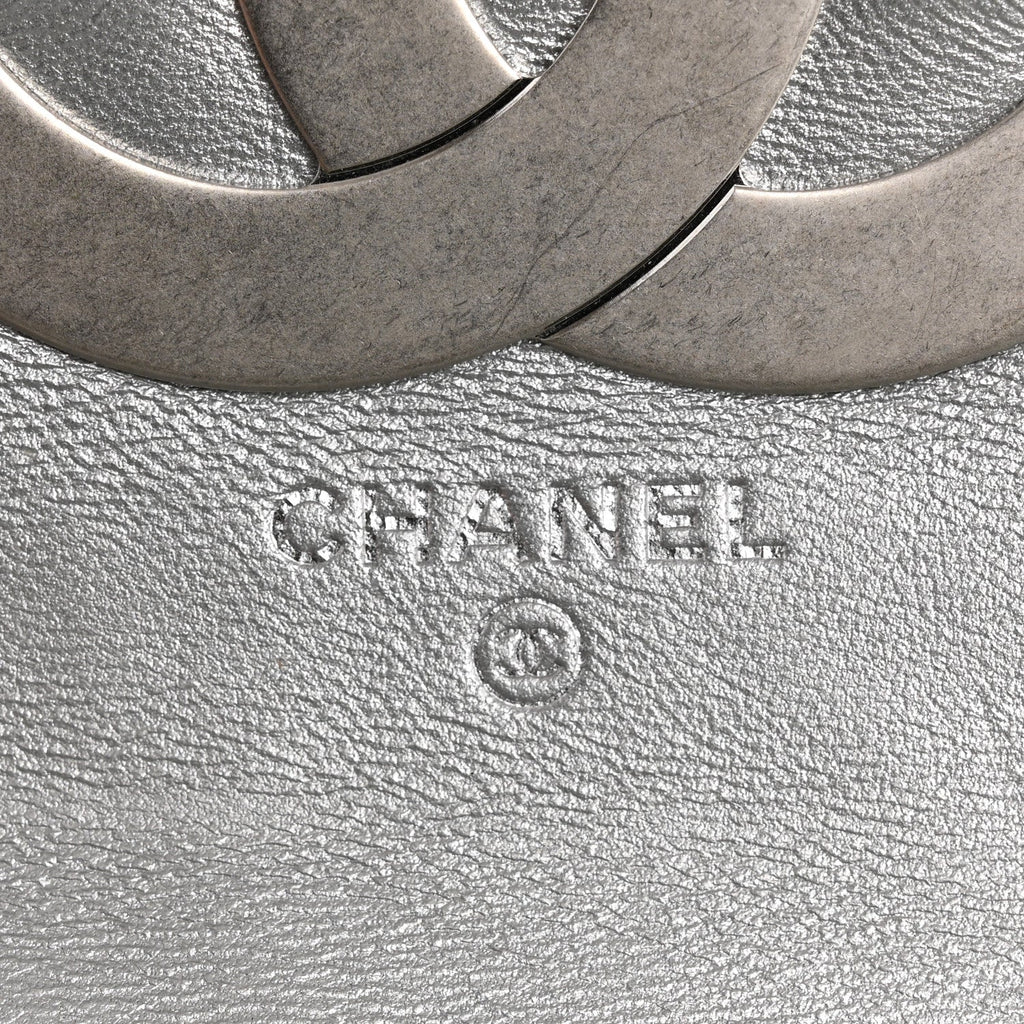 Chanel Metallic Lambskin Quilted Mini Giant CC Flap Argent