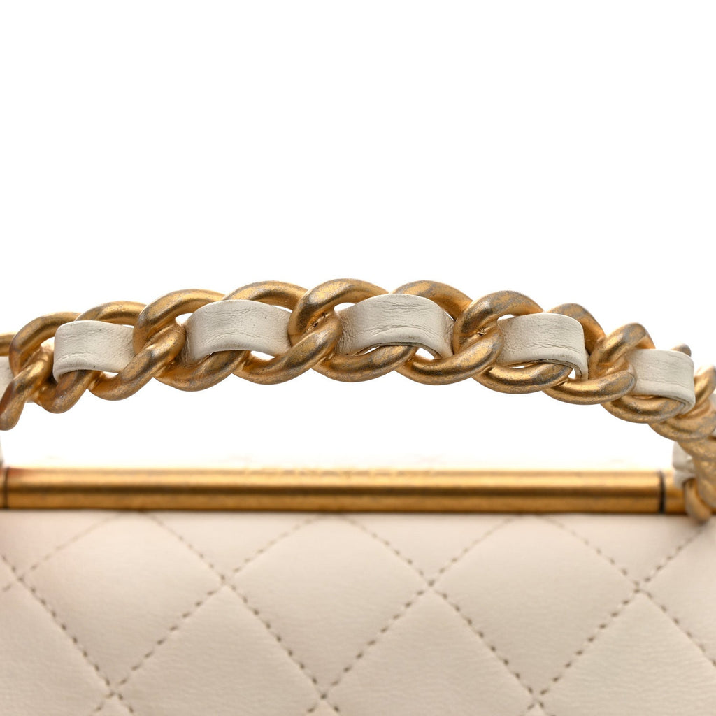 Chanel Lambskin Quilted La Parisienne Top Handle Flap White