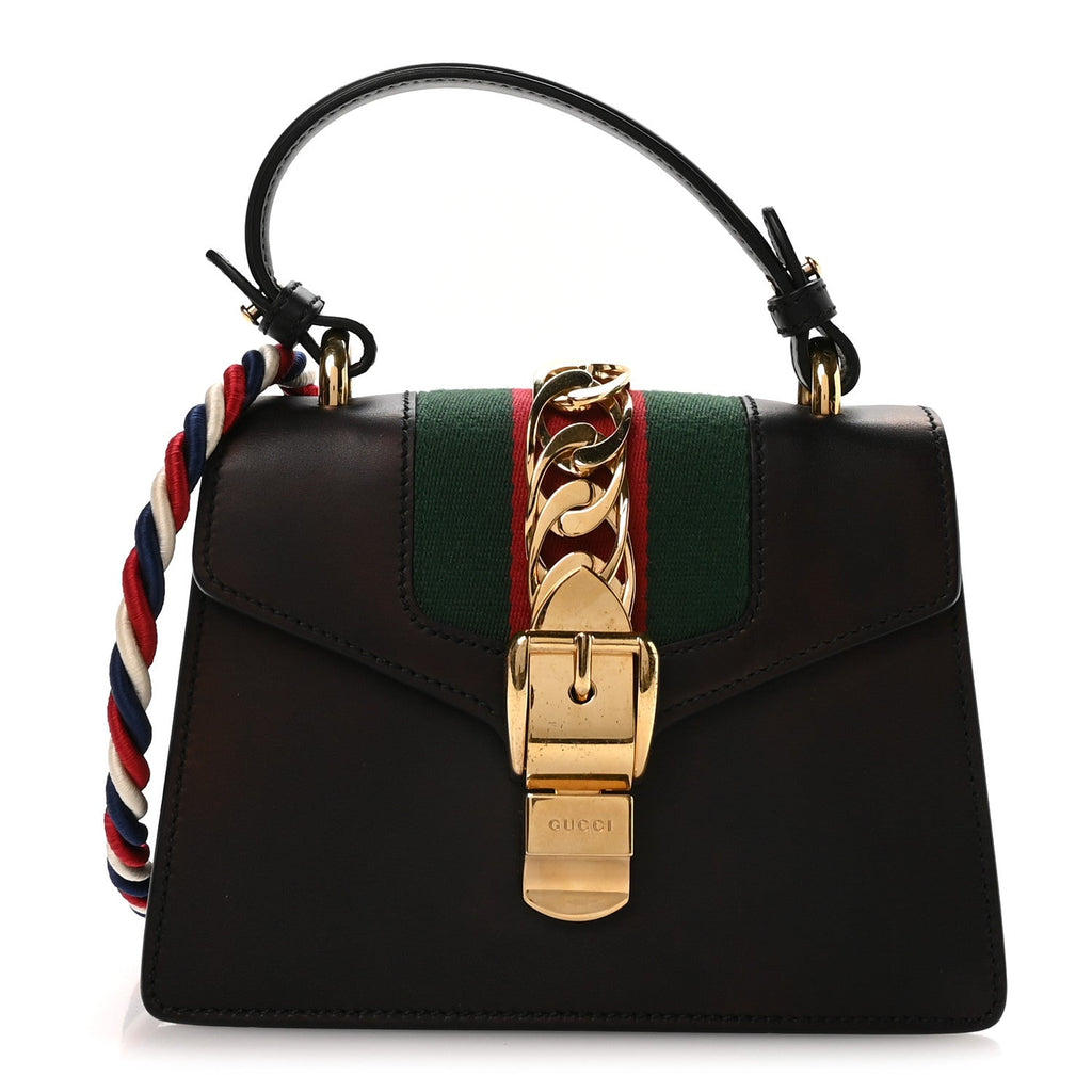 Gucci Calfskin Mini Sylvie Top Handle Bag Black