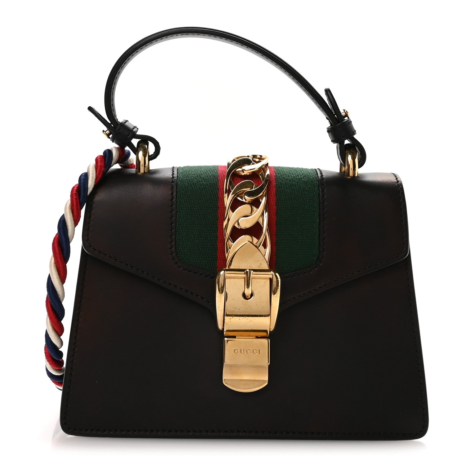 Gucci Calfskin Mini Sylvie Top Handle Bag Black
