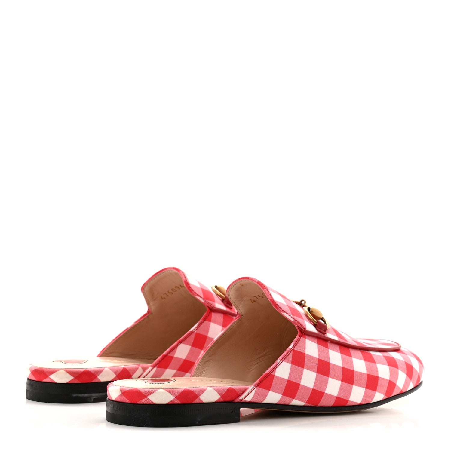 Gucci Cotton Gingham Womens Princetown Slippers 36 White Red