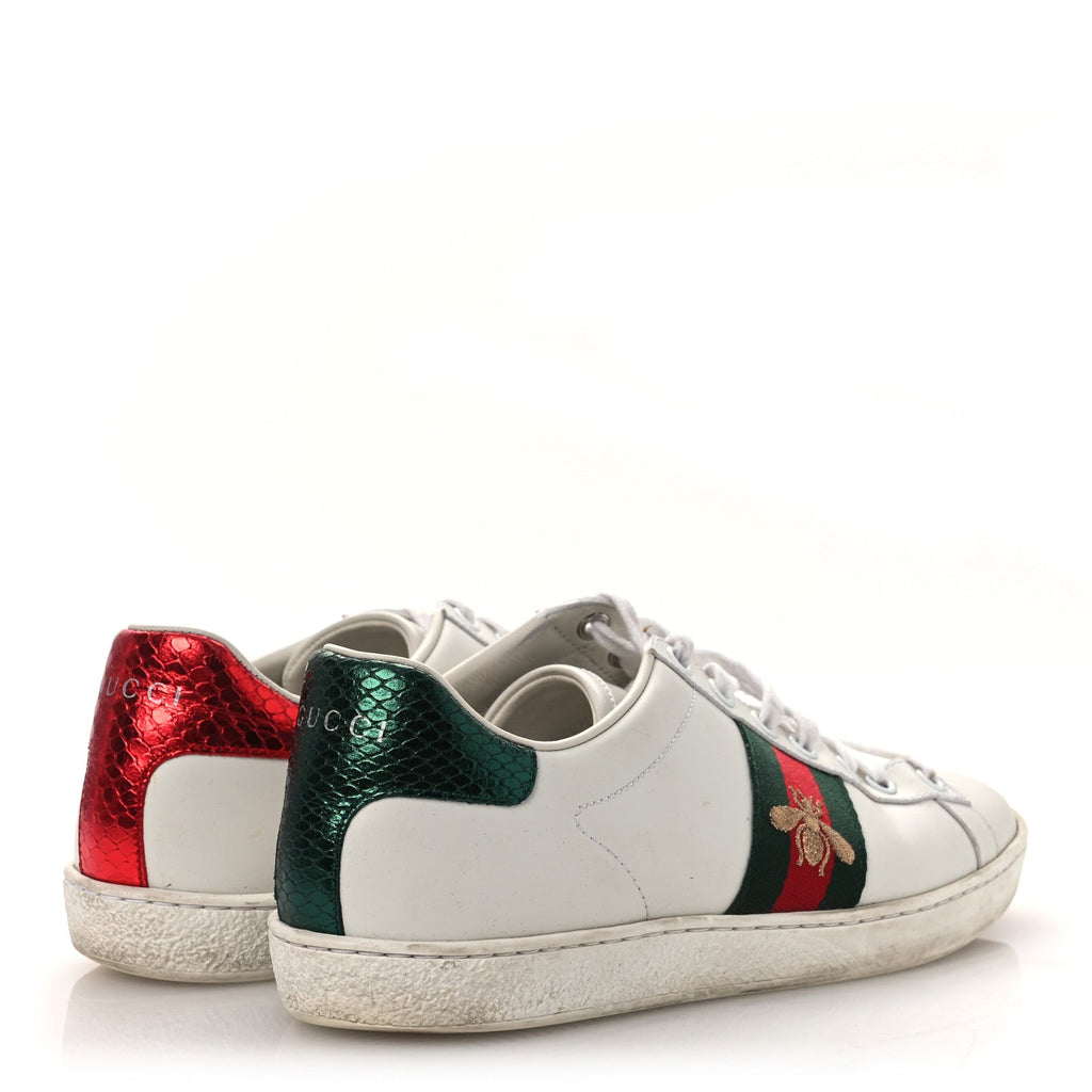 Gucci Calfskin Ayers Bee Embroidered Womens Ace Sneakers 38 White Green