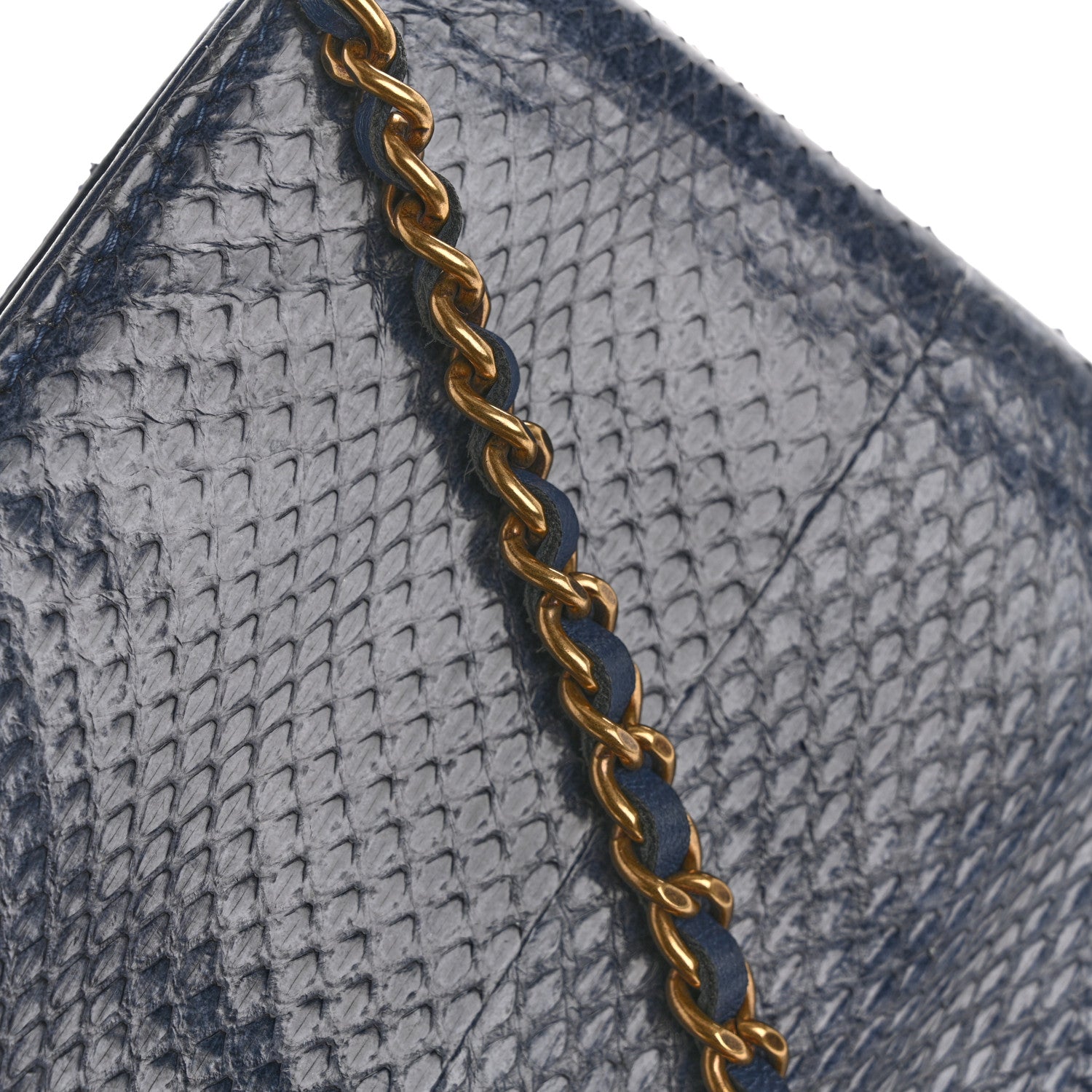 Chanel Snakeskin Wallet On Chain WOC Blue