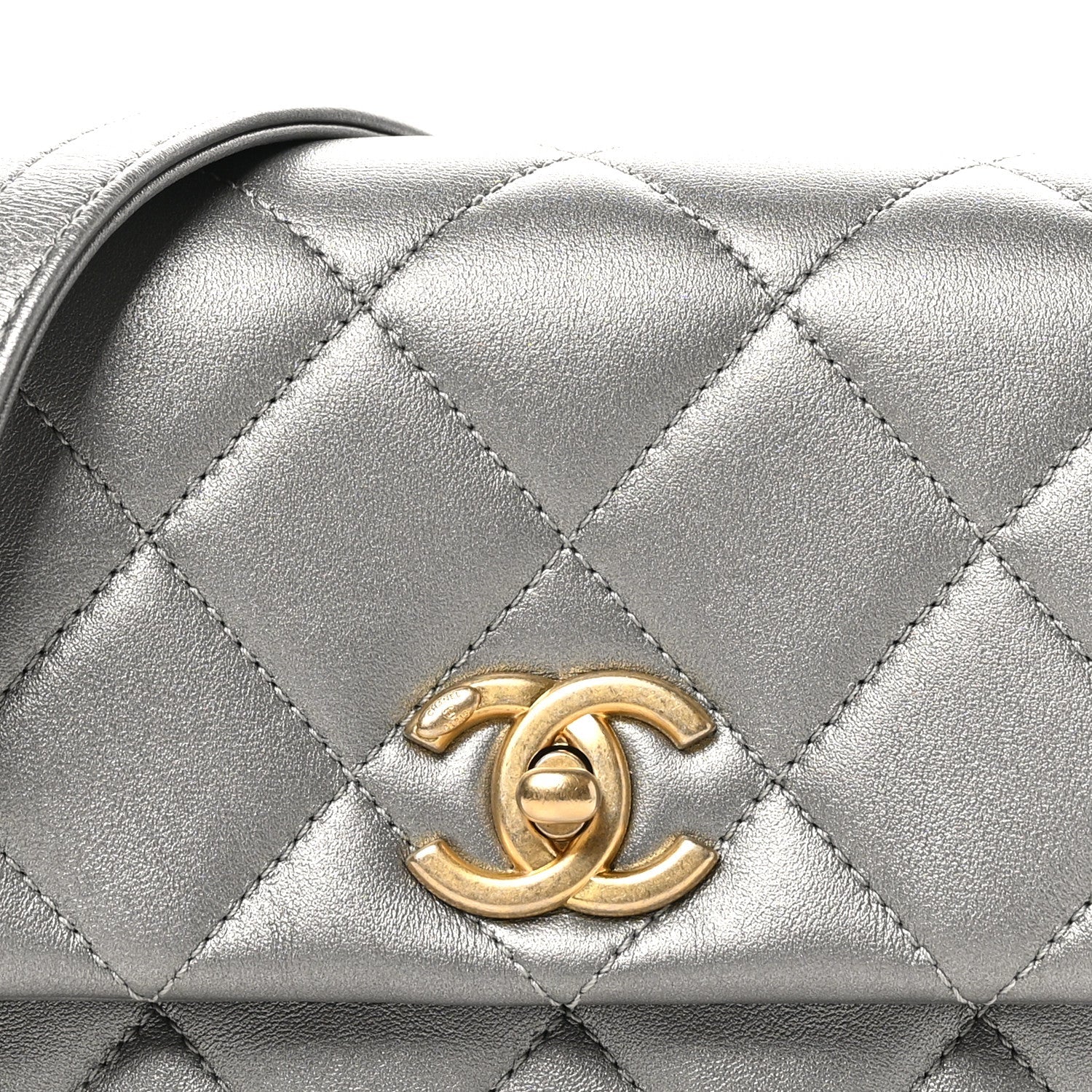 Chanel Metallic Lambskin Quilted Mini Side Note Flap Grey