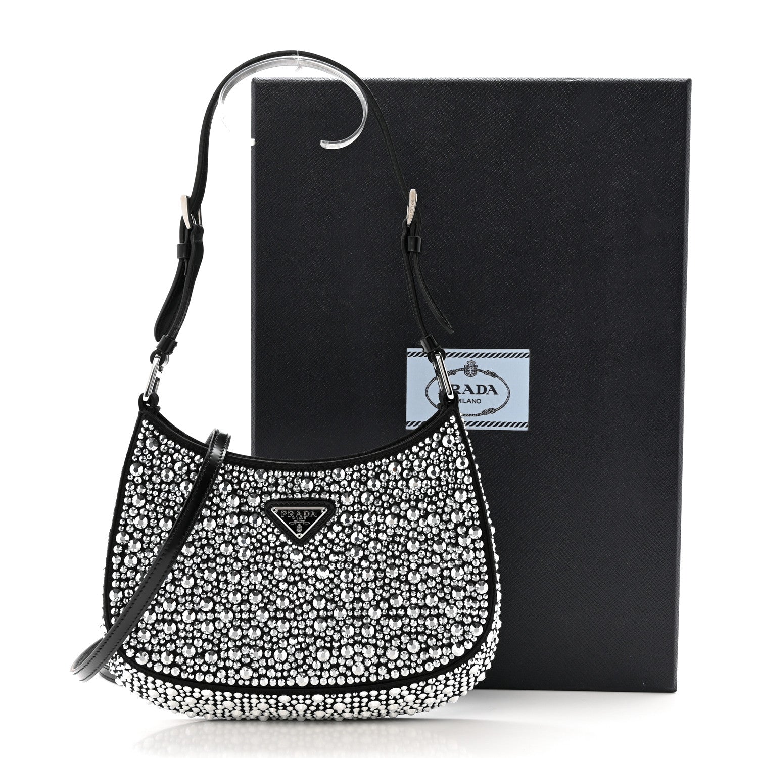 Prada Satin Crystal Cleo Adjustable Strap Shoulder Bag Metal