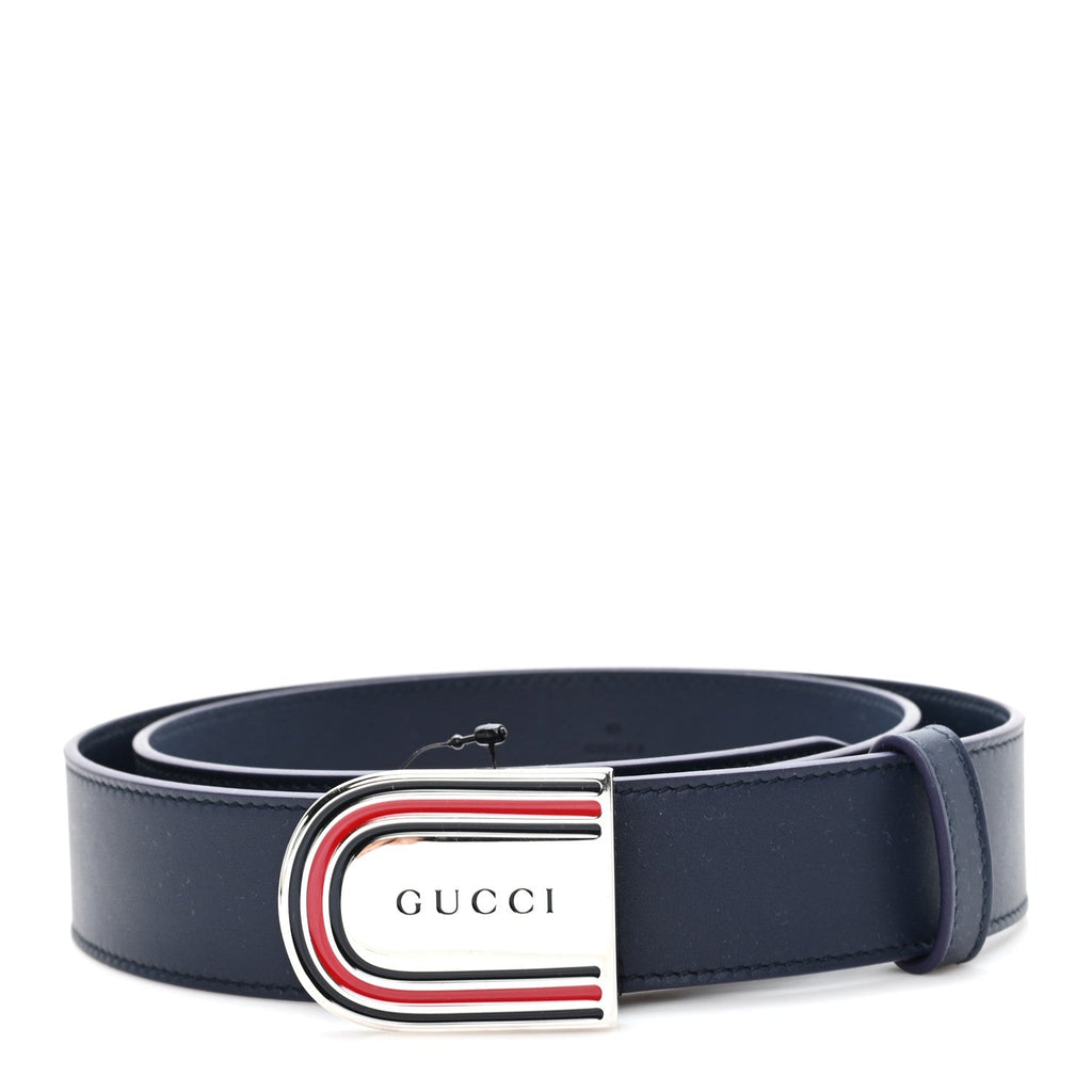 Gucci Moon Calfskin Round Plaque 35mm Belt 95 38 Navy