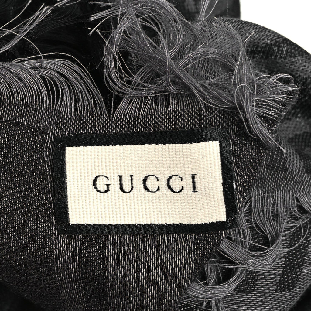 Gucci Wool Silk GG Monogram Diamante Plaid Surviee Shawl Graphite Black