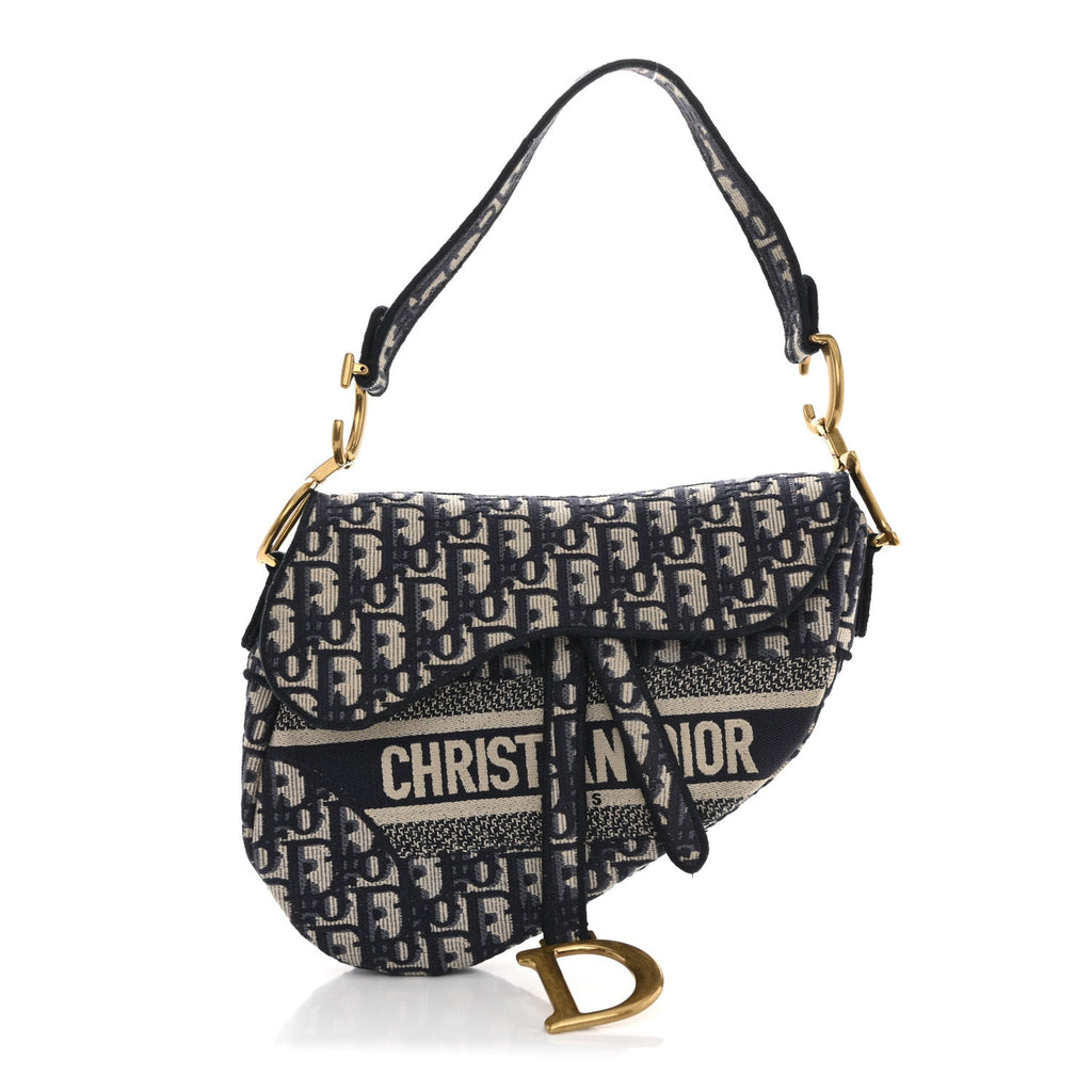 Christian Dior Oblique Embroidered Saddle Bag Blue