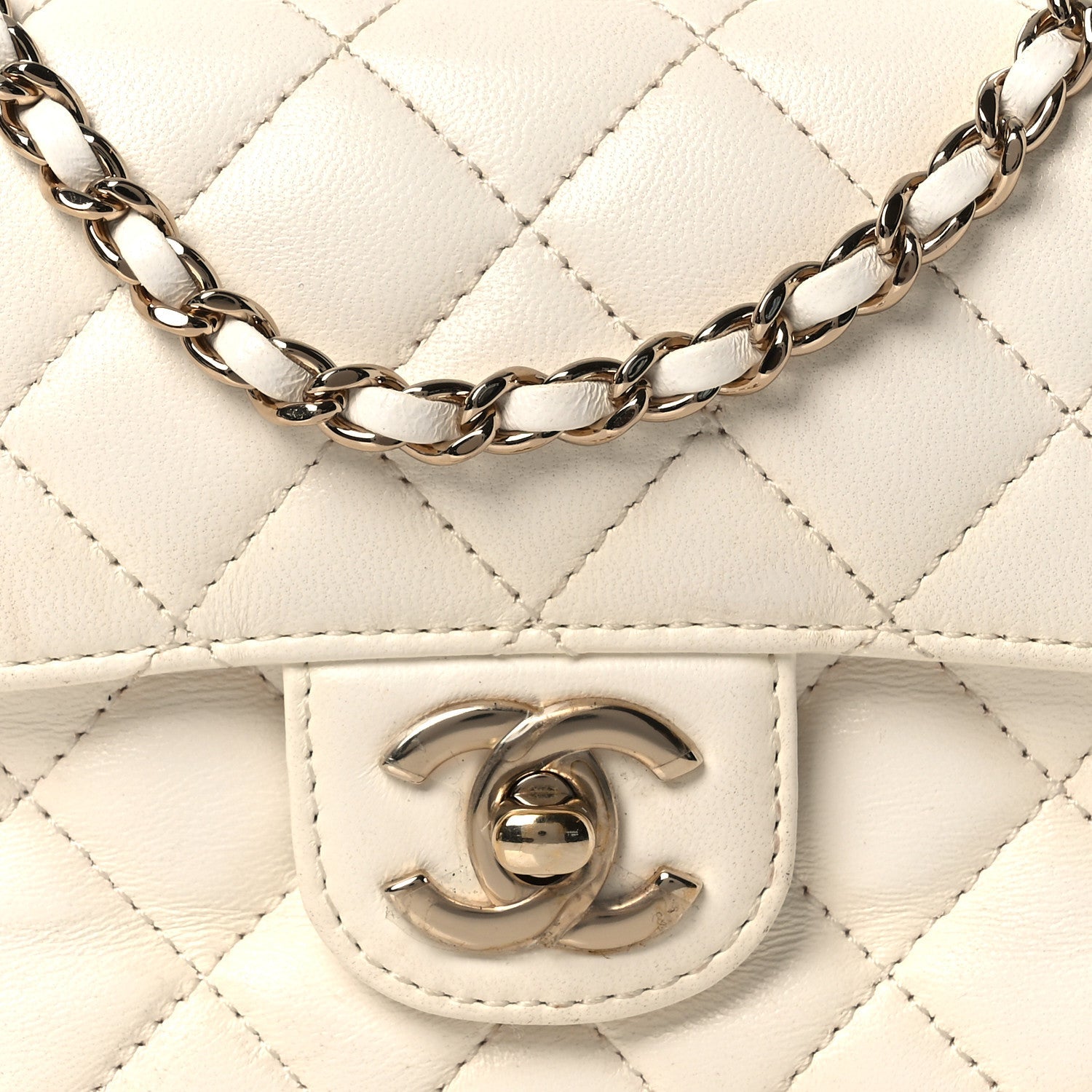Chanel Lambskin Quilted Mini Crystal Top Handle Rectangular Flap White