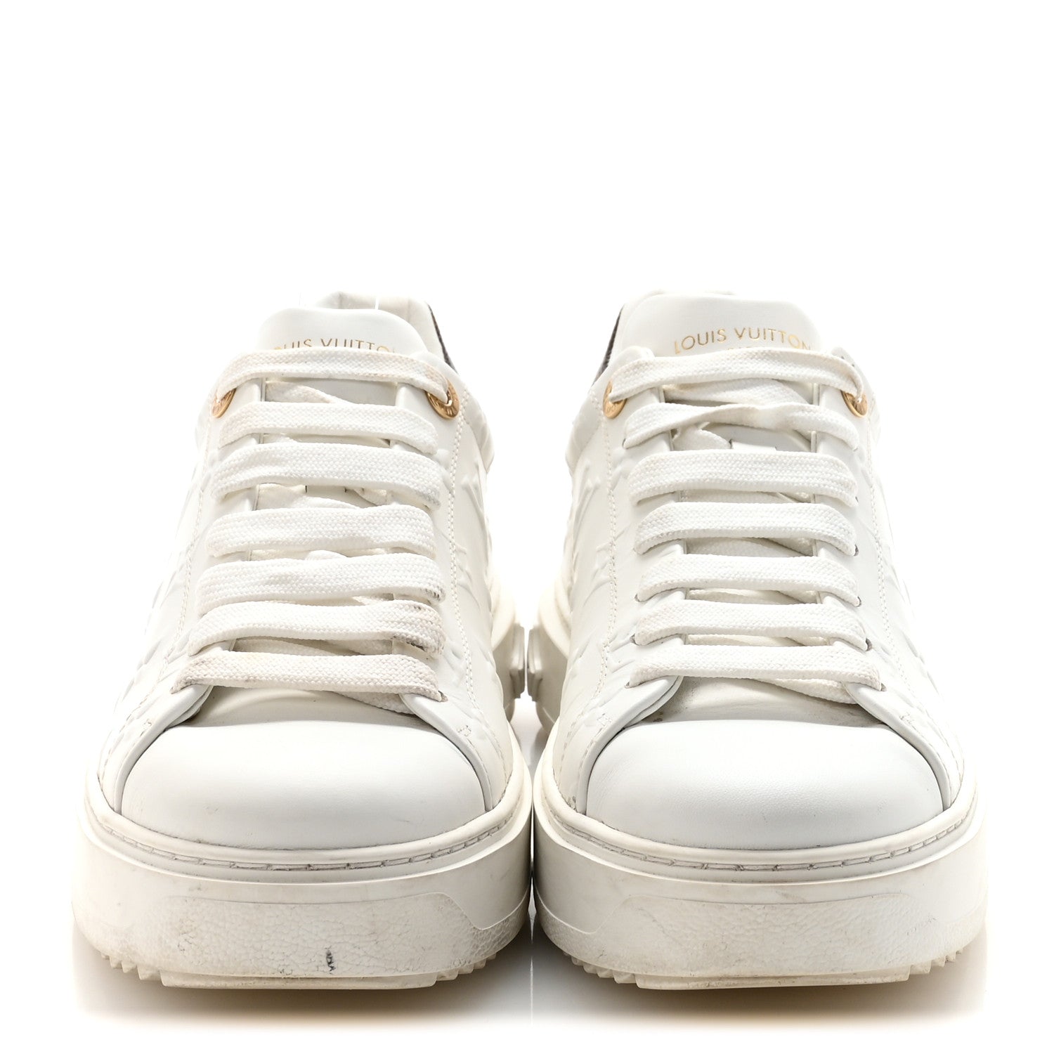 Louis Vuitton Lambskin Embossed Monogram Time Out Sneakers 40 White