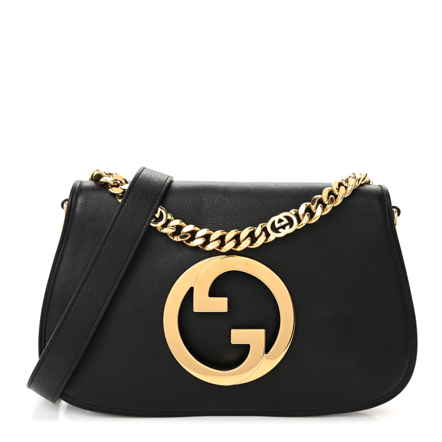 Gucci Roxy Calfskin Blondie Chain Shoulder Flap Bag Black