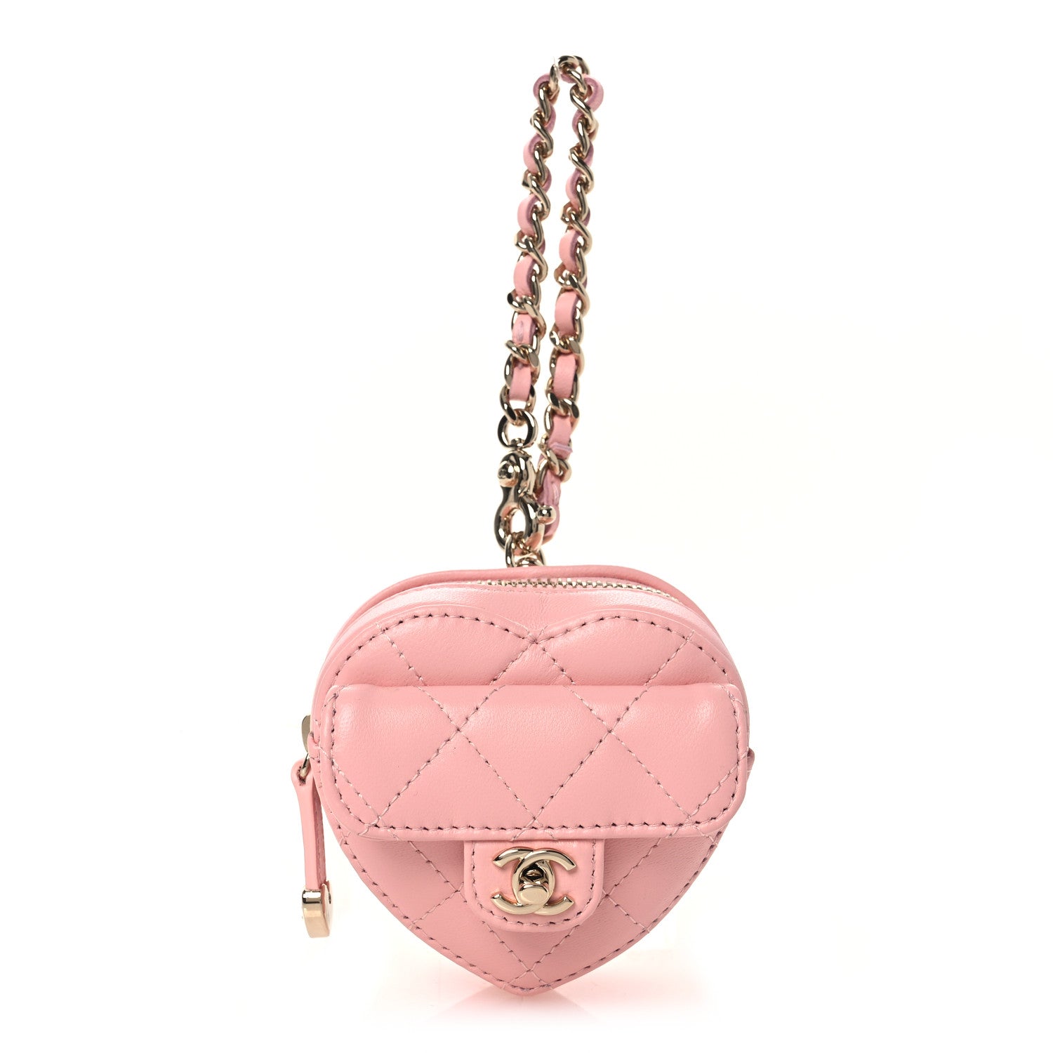 Lambskin Quilted CC In Love Heart Coin Bag Charm Light Pink