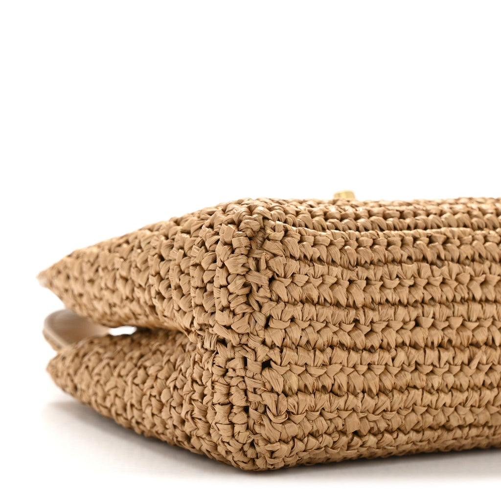 Chanel Braided Raffia Nano Kelly Flap Bag Dark Beige