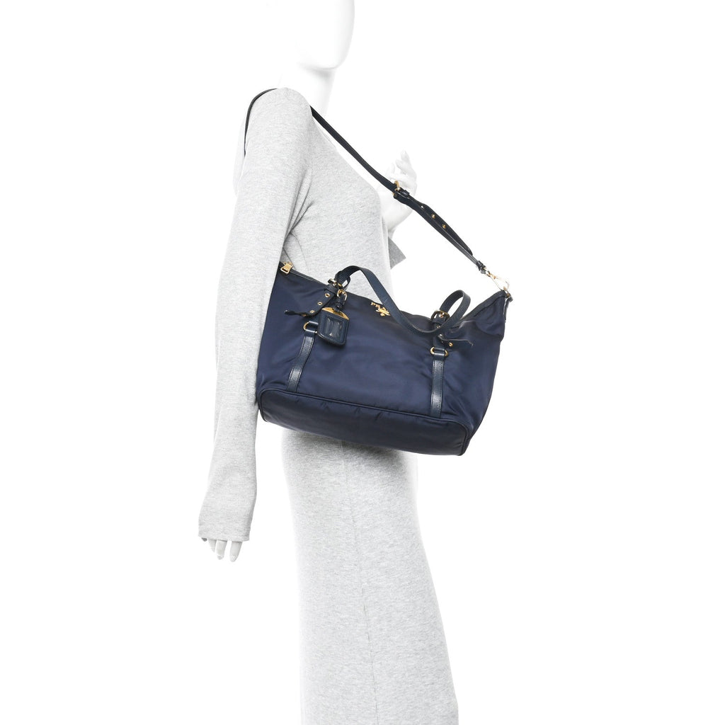 Prada Saffiano Tessuto Nylon Shopping Tote Royal Blue