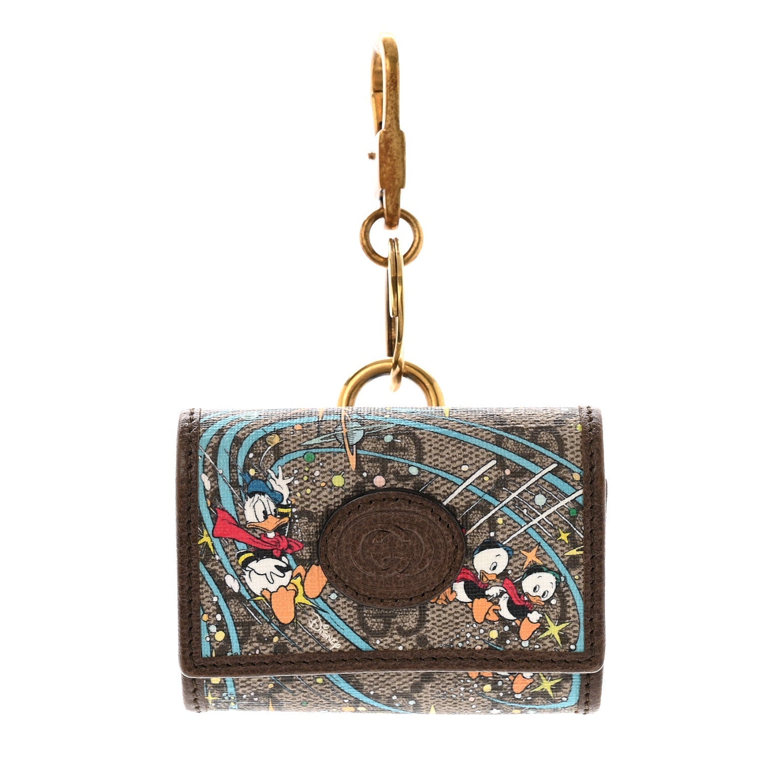 Gucci X DISNEY GG Supreme Monogram Donald Duck Interlocking G Key Pouch Beige Multicolor New Acero