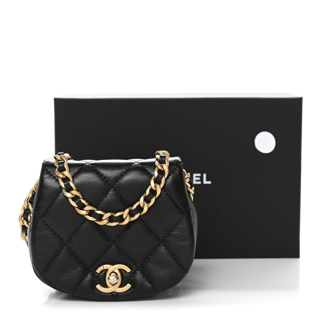 Chanel Calfskin Quilted Mini Coco Mail Clutch With Chain Black