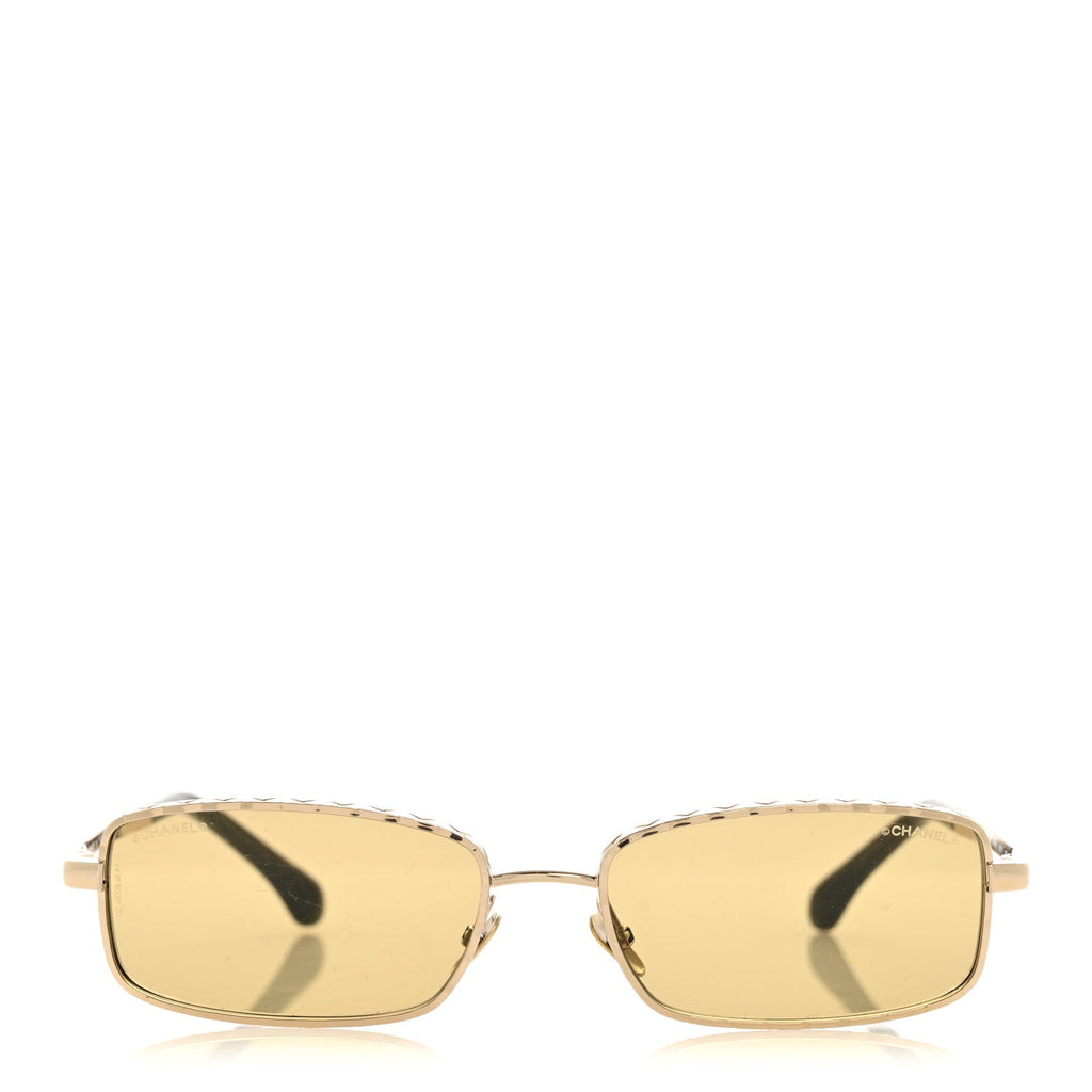 Metal Quilted Rectangle Sunglasses 4295 Green Gold