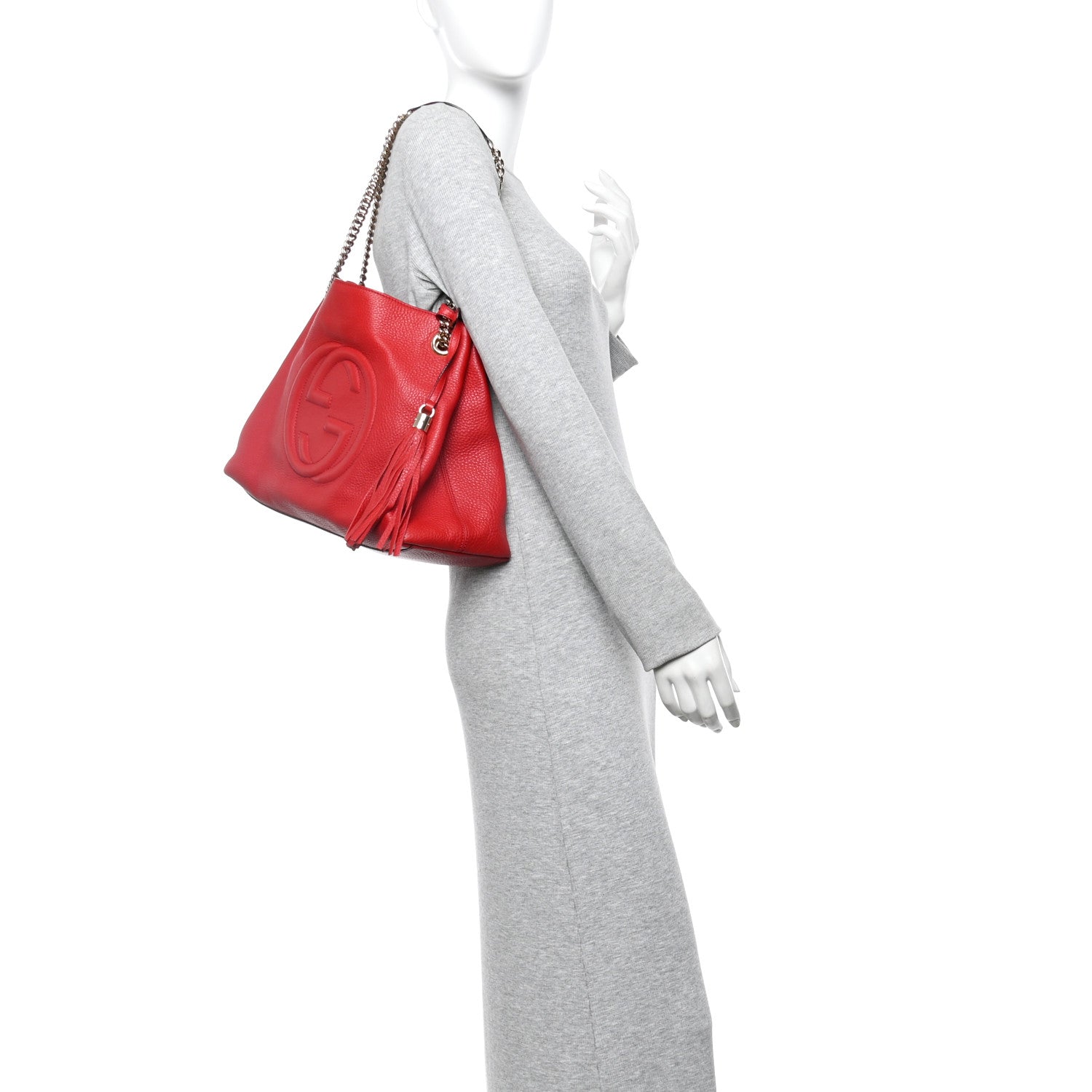 Gucci Pebbled Calfskin Medium Soho Chain Shoulder Bag Tabasco Red