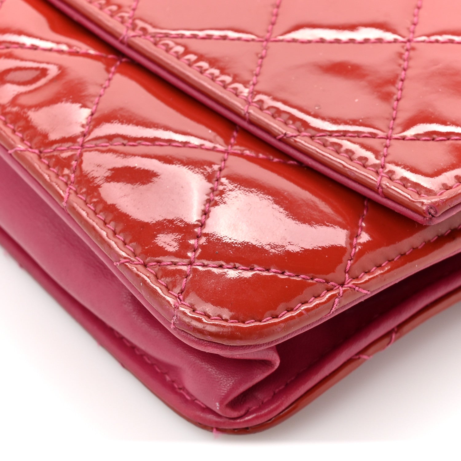 Chanel Patent Quilted Brilliant Wallet On Chain WOC Coral