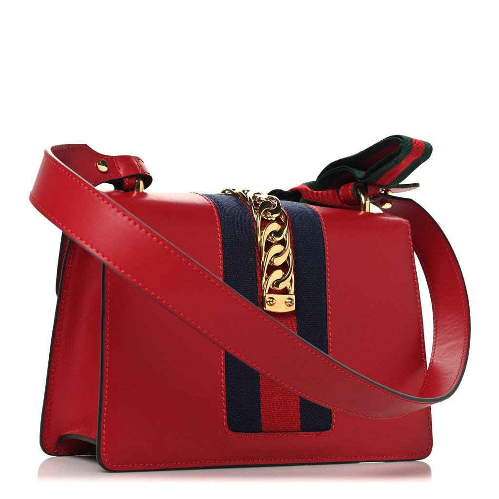 Gucci Calfskin Small Sylvie Shoulder Bag Hibiscus Red