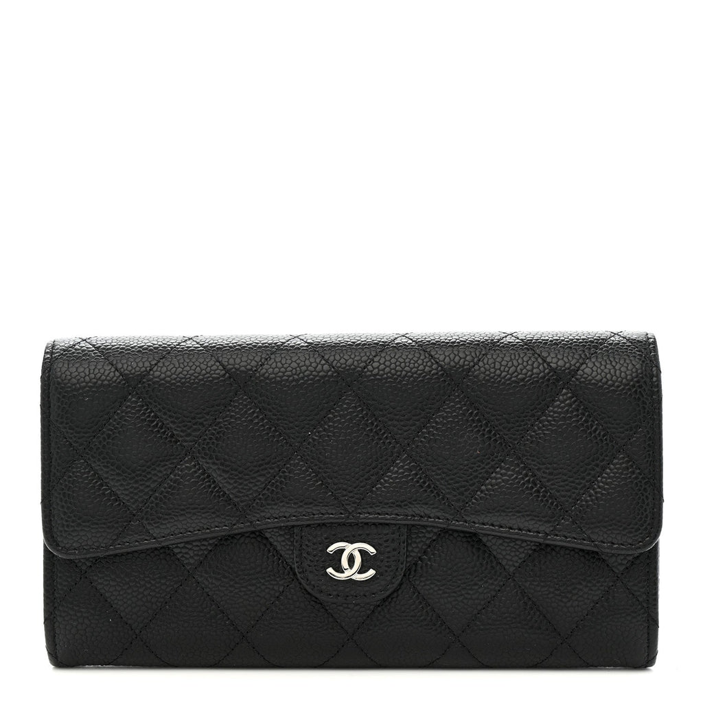 Caviar Quilted Large Gusset Flap Wallet Black