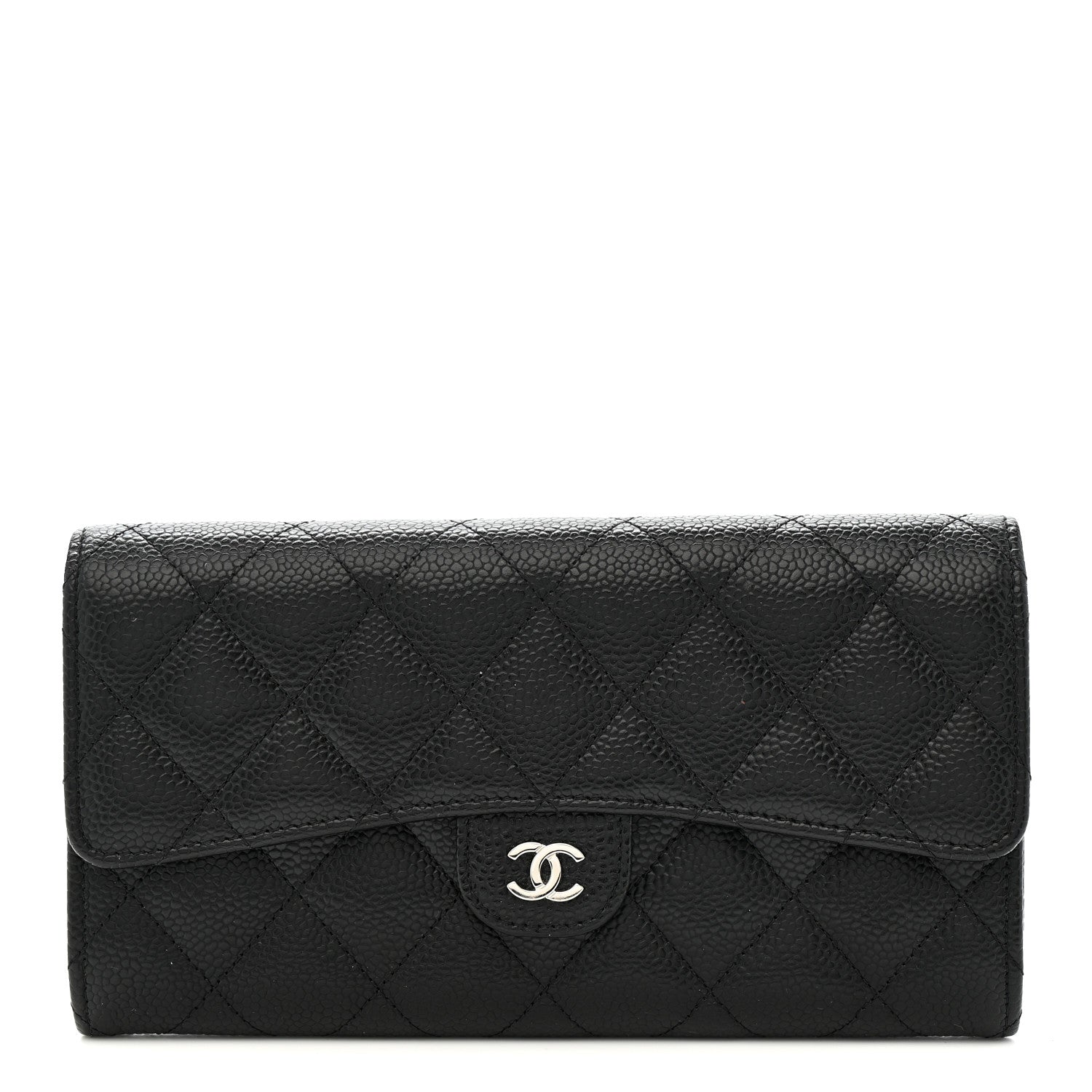 Caviar Quilted Large Gusset Flap Wallet Black