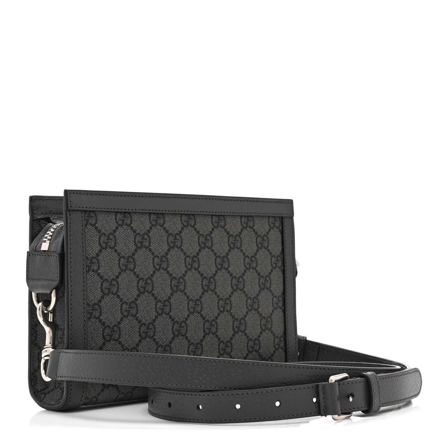 Gucci GG Supreme Monogram Textured Dollar Calfskin Web Small Ophidia Shoulder Bag  Grey Black Graphite Grey