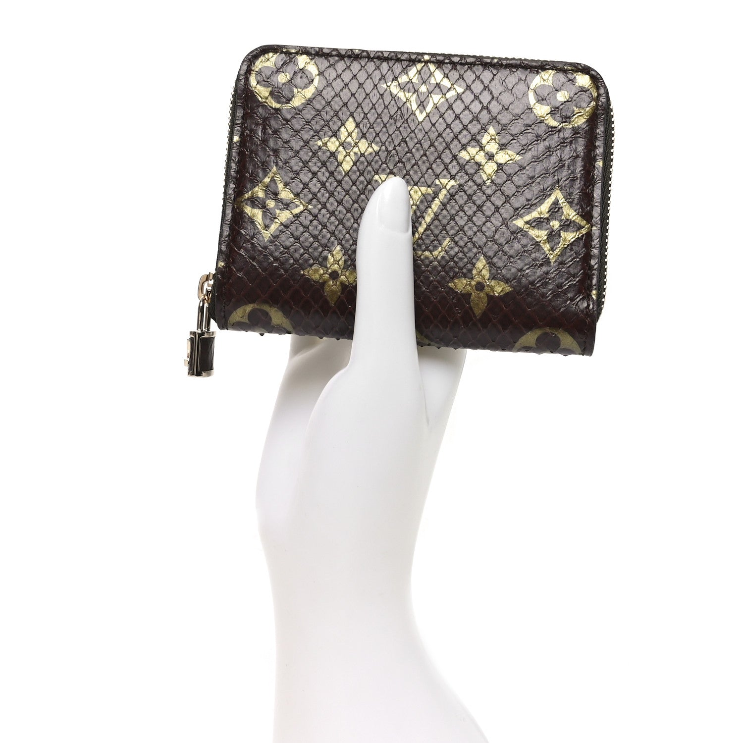 Louis Vuitton Snakeskin Monogram Zippy Padlock Coin Purse Brown