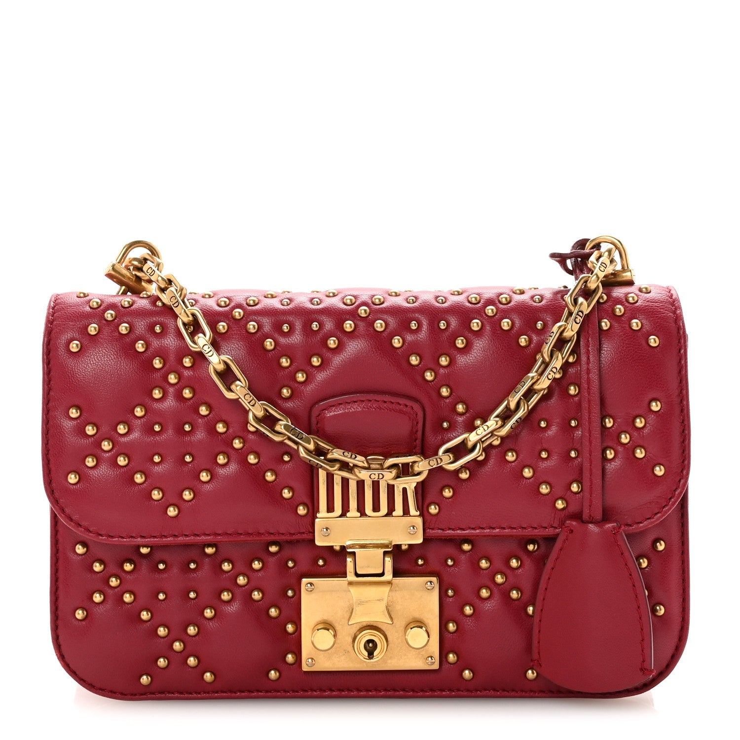 Christian Dior Lambskin Cannage Studded Small Dioraddict Flap Bag Red