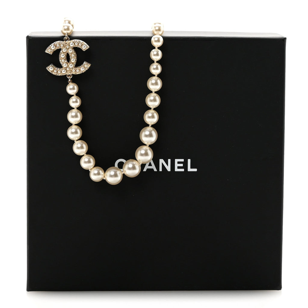 Pearl CC 100th Anniversary Necklace Light Gold