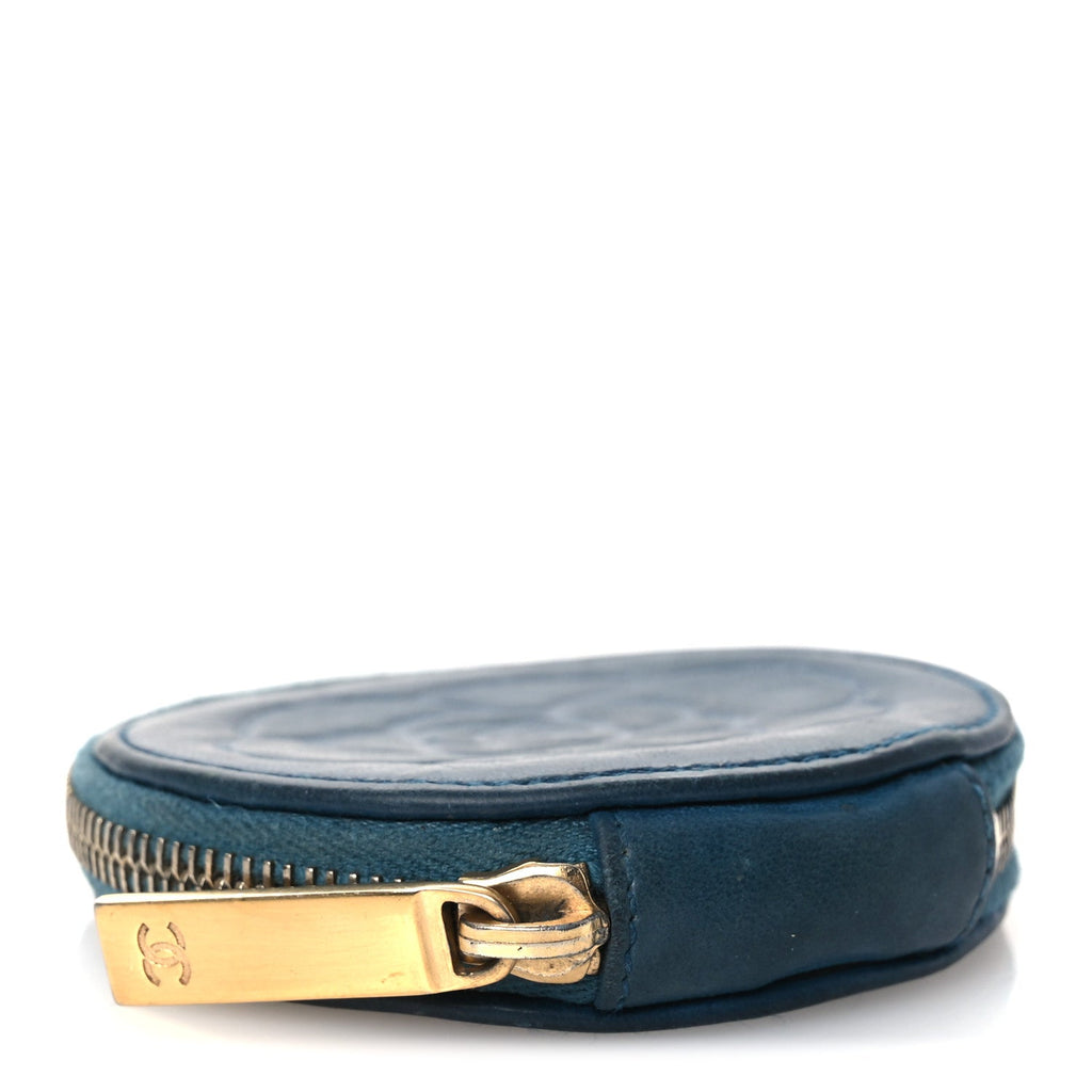 Lambskin Round Camellia CC Coin Purse Navy