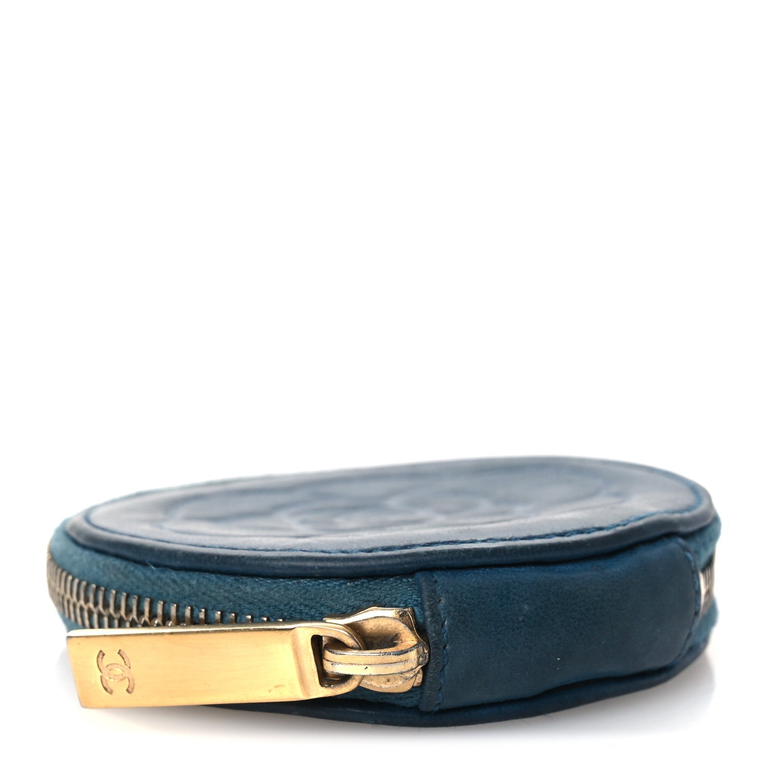 Lambskin Round Camellia CC Coin Purse Navy