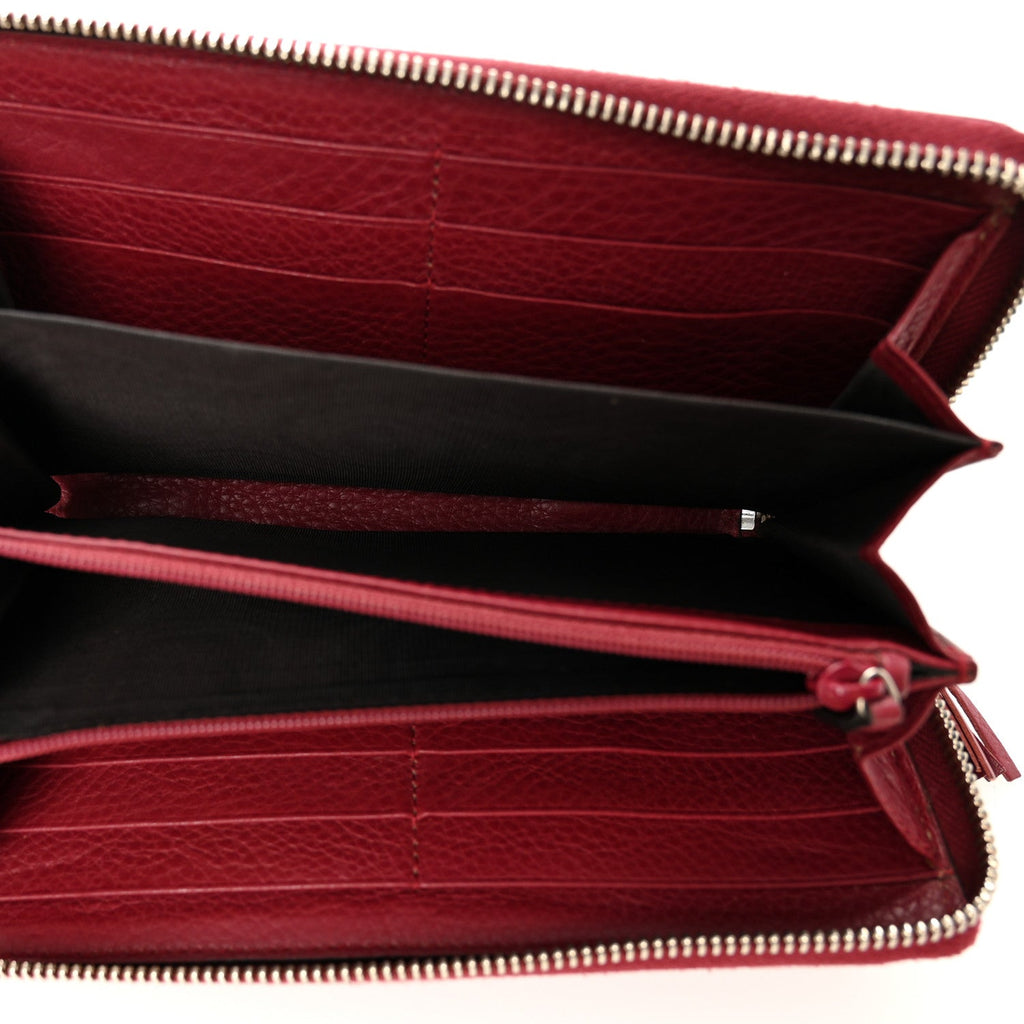 Gucci Pebbled Calfskin Studded Soho Zip Around Wallet Soft Burgundy