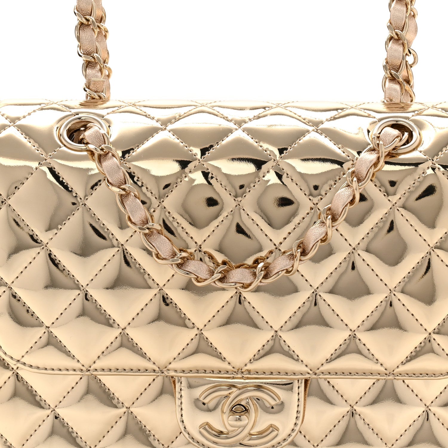 Chanel Mirror Calfskin Metallic Calfskin Quilted Hollywood Boulevard Backpack With Coin Purse Gold