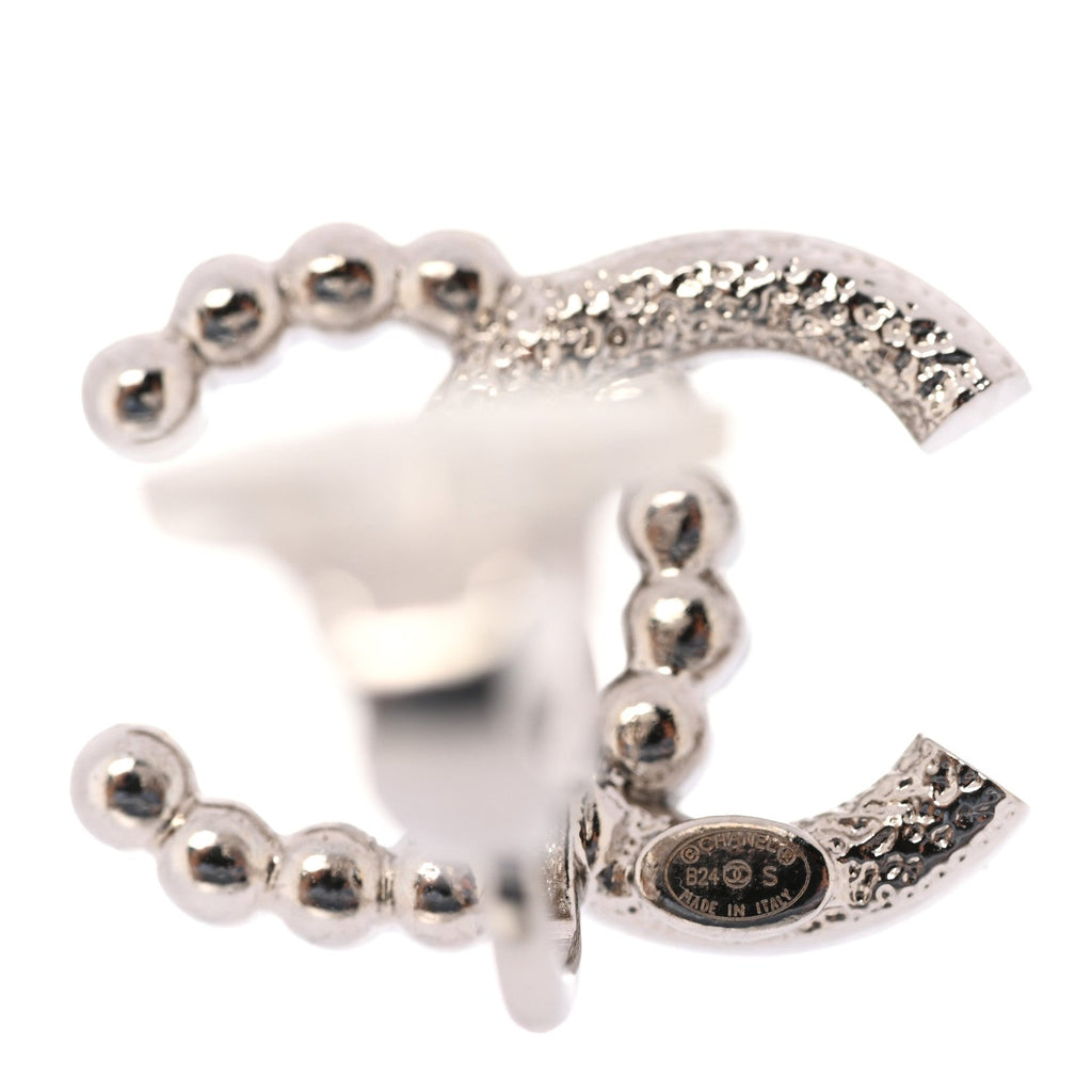 Crystal Pearl CC Clip On Earrings Silver