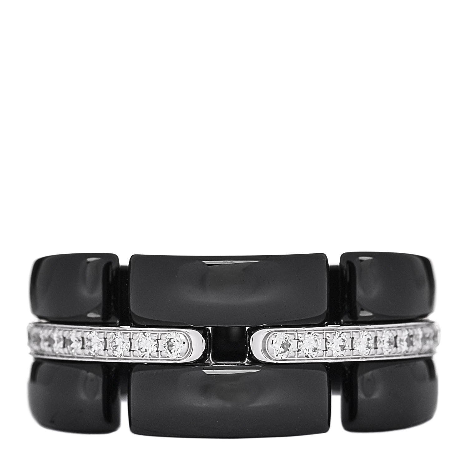 18K White Gold Diamond Black Ceramic Medium Ultra Ring 54 6.75