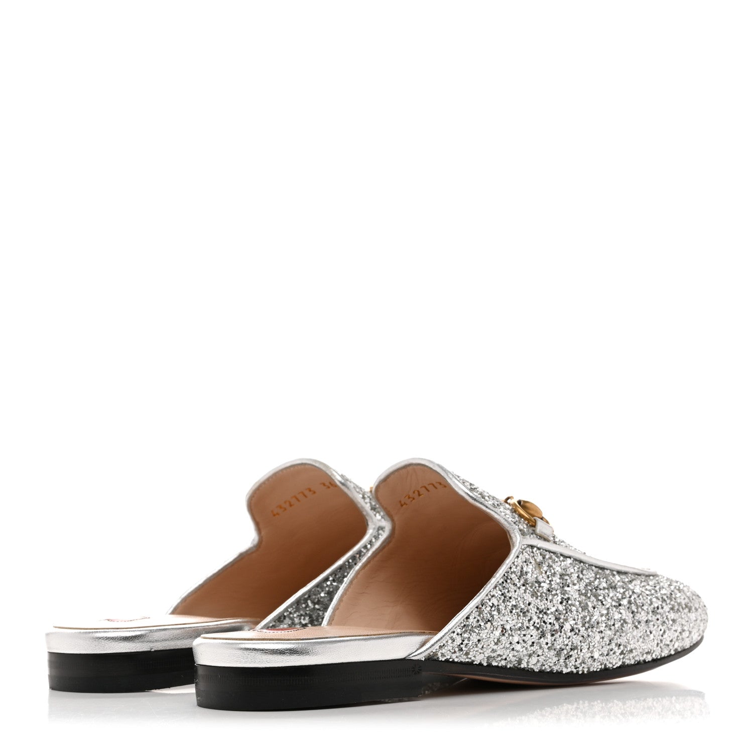 Gucci Glitter Womens Princetown Slippers 36 Silver