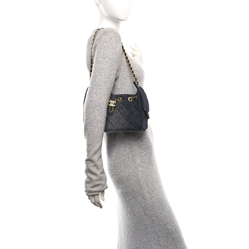 Chanel Washed Denim Quilted Mini Chanel 25 Handbag Black