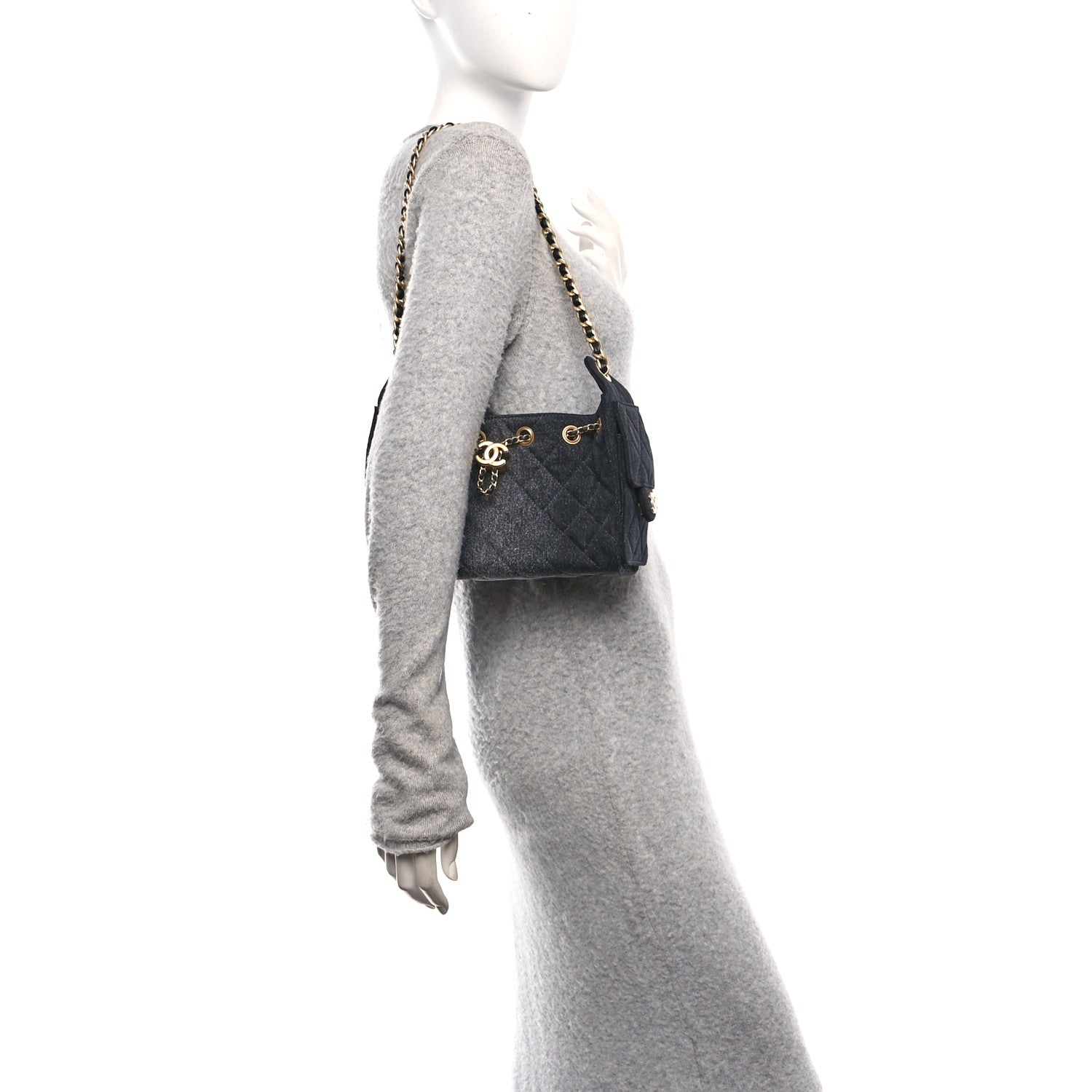 Chanel Washed Denim Quilted Mini Chanel 25 Handbag Black