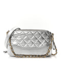 Chanel Metallic Lambskin Calfskin Quilted Small Gabrielle Clutch With Chain Silver