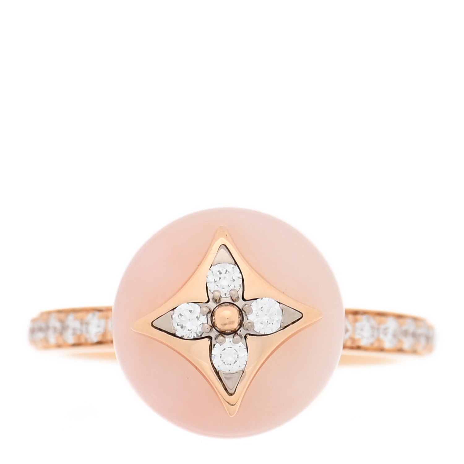Louis Vuitton 18K Pink Gold Diamond Pink Opal Color Blossom Pave Ring 49 5