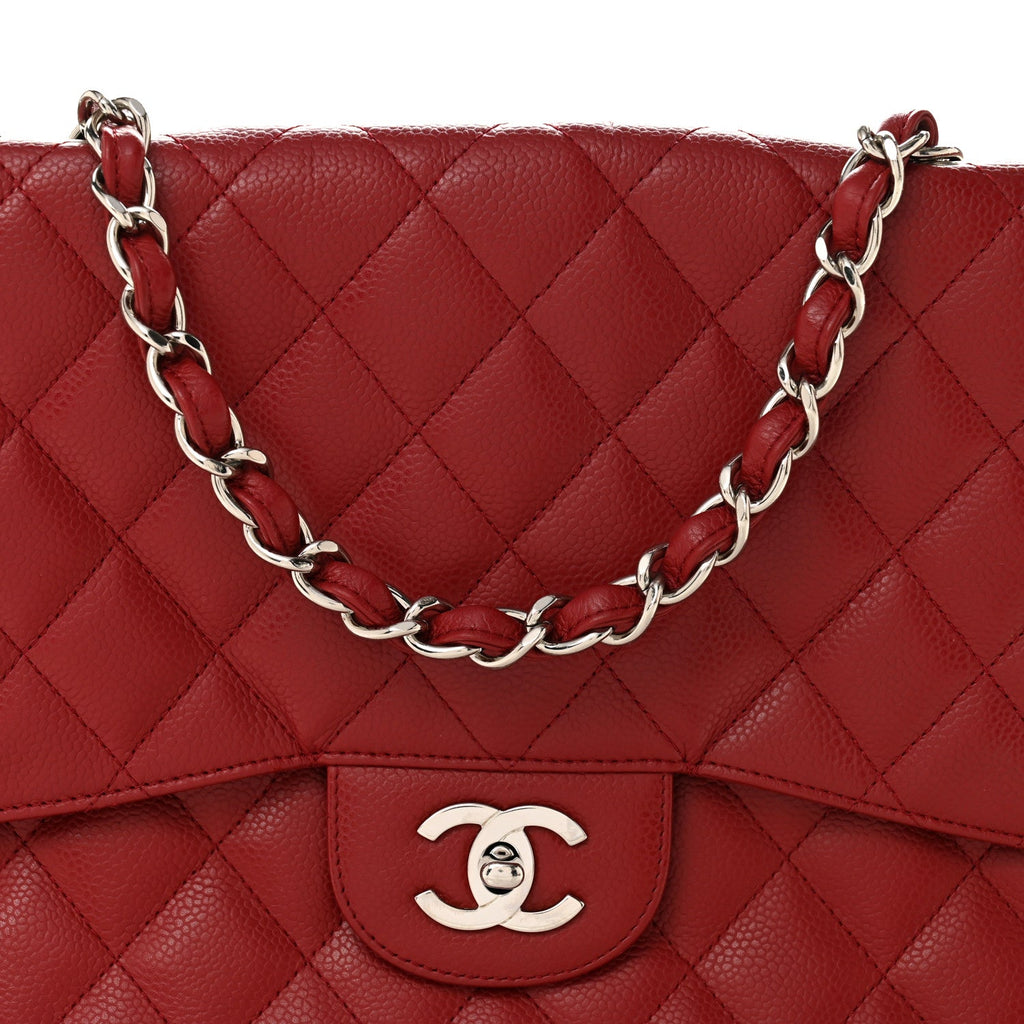 Chanel Caviar Quilted Jumbo Single Flap Dark Red