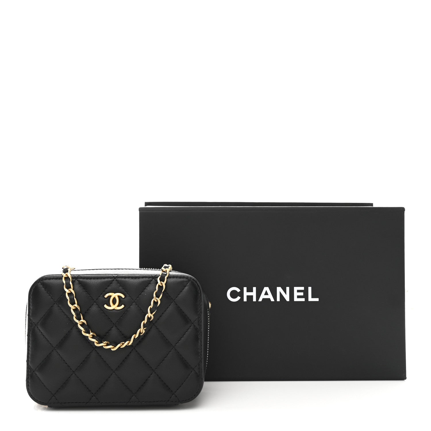 Chanel Lambskin Quilted CC Pearl Crush Camera Case Black