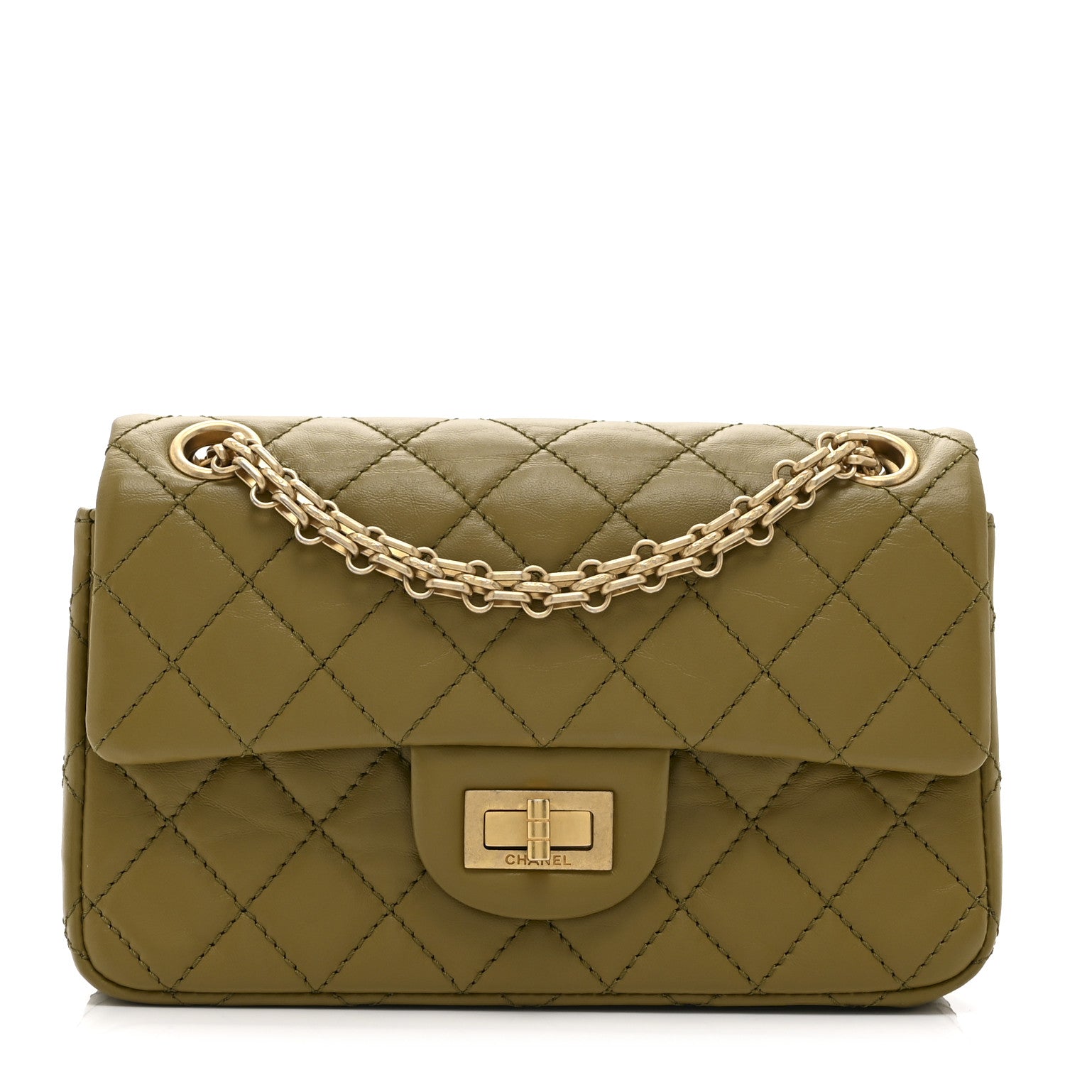 Chanel Aged Calfskin Quilted 2.55 Reissue 224 Flap  Khaki
