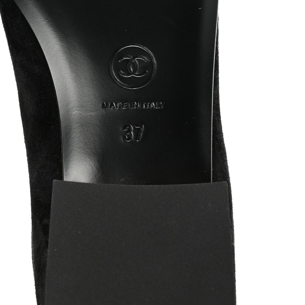 Chanel Suede Patent Cap Toe CC Mary Jane Flats 37 Black