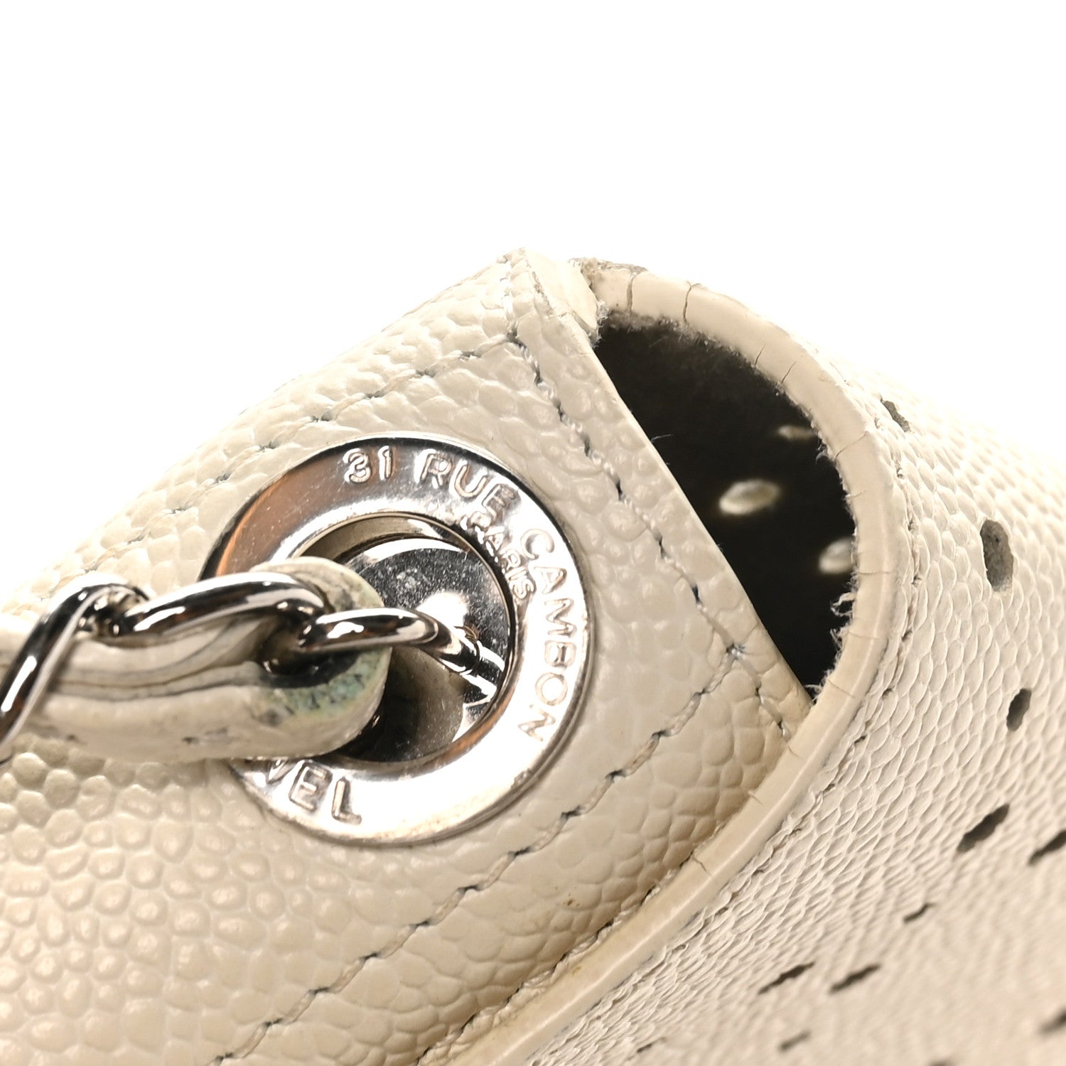 Chanel Caviar Perforated Messenger Bag White