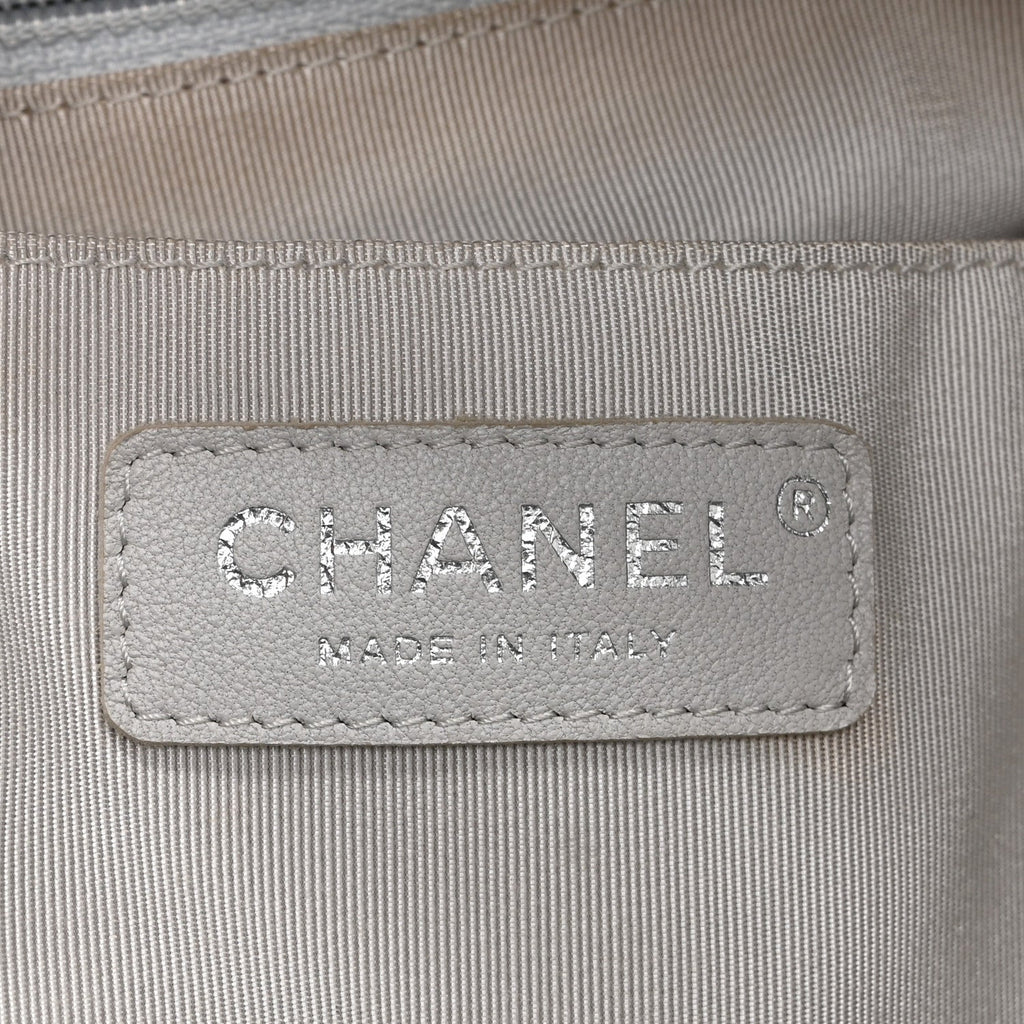 Chanel Iridescent Calfskin Chevron Small Urban Spirit Drawstring Bag Silver