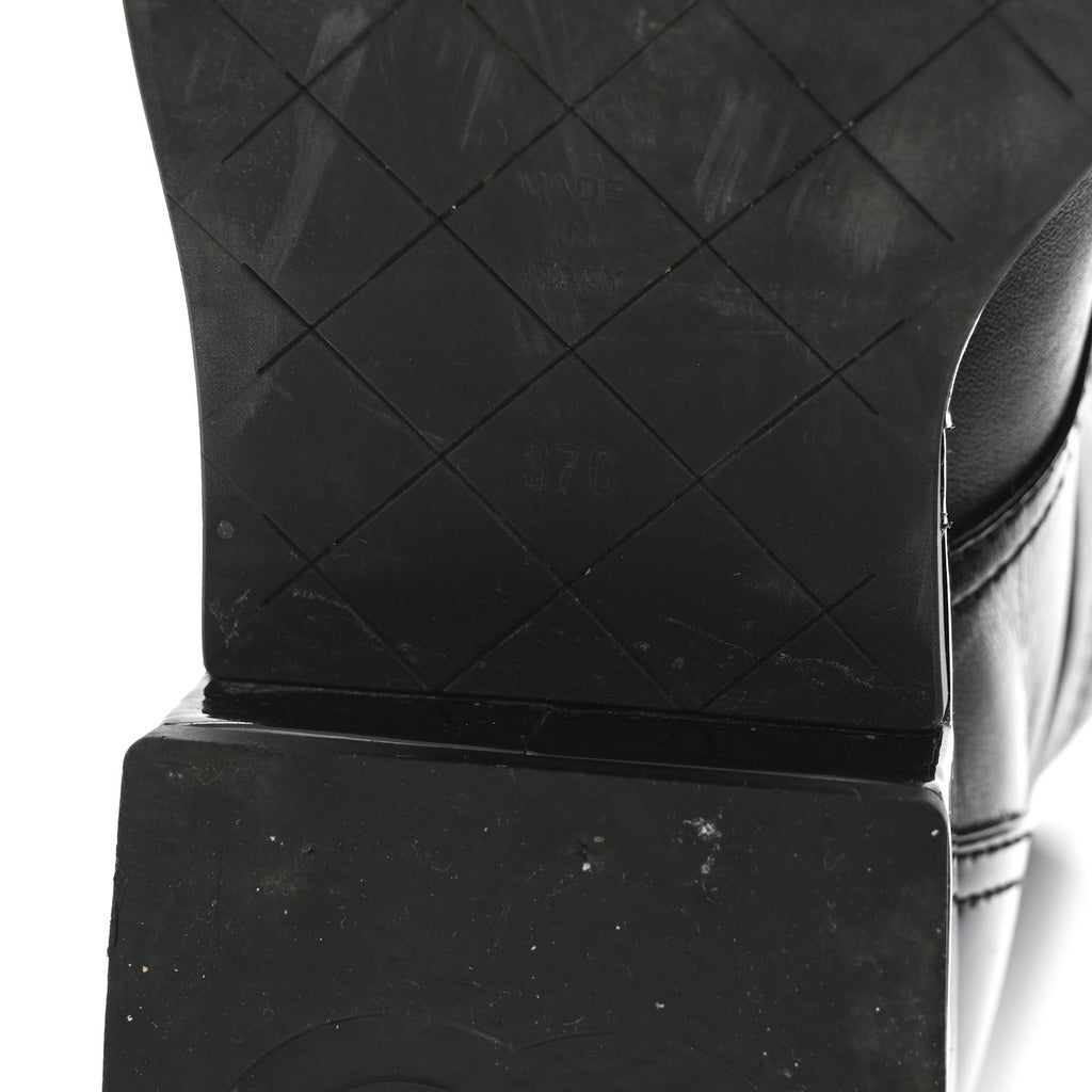 Lambskin Patent Calfskin Quilted CC Lace Up Combat Boots 37 Black